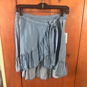 Japna Asymmetrical Denim Skirt with Ruffle Detail